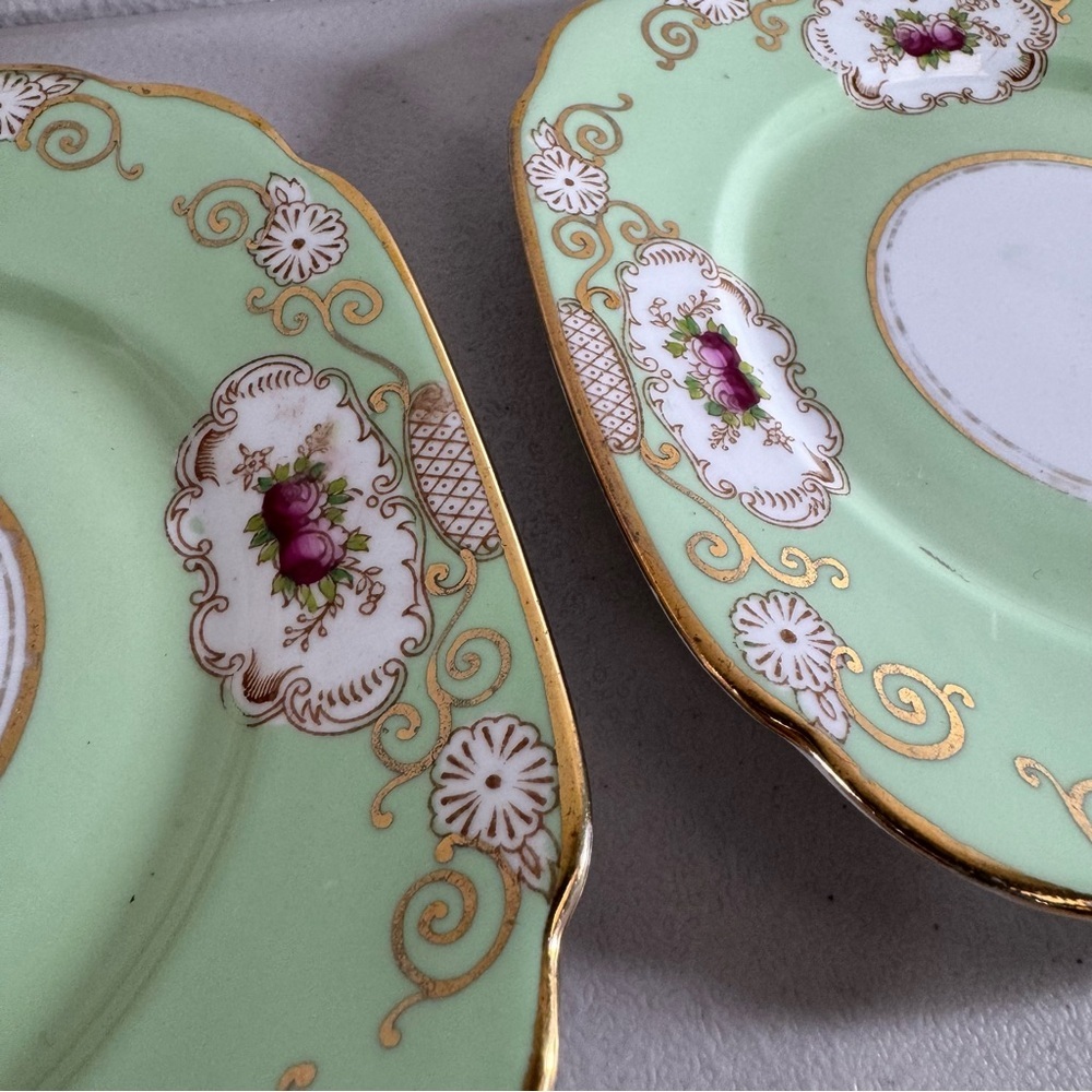 Royal Albert London plate Crown china england vintage art deco green gold 2pcset - Picture 7 of 8